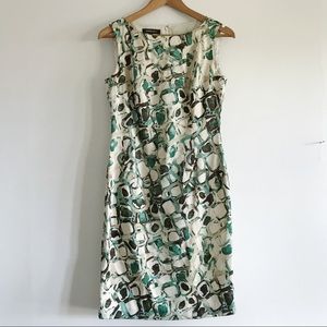 🌿Lafayette 148 Green Cream Geometric Print Dress